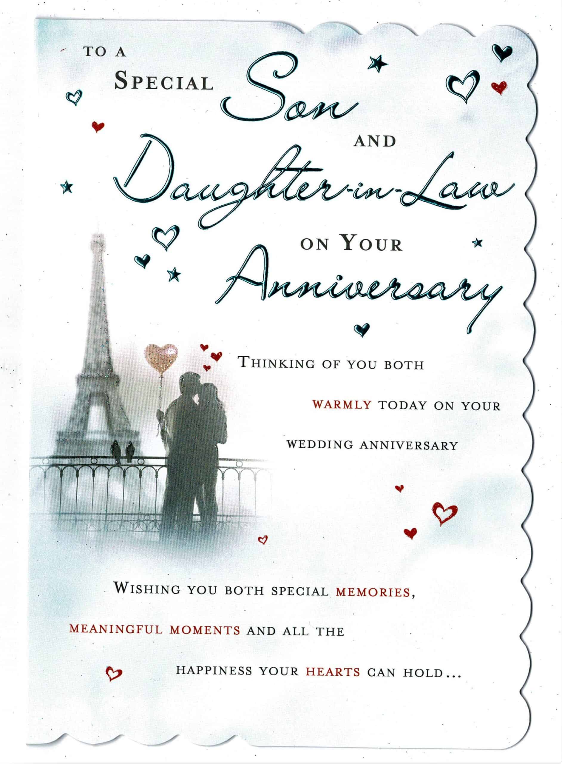 Son And Daughter In Law Anniversary Card With Sentiment Verse With