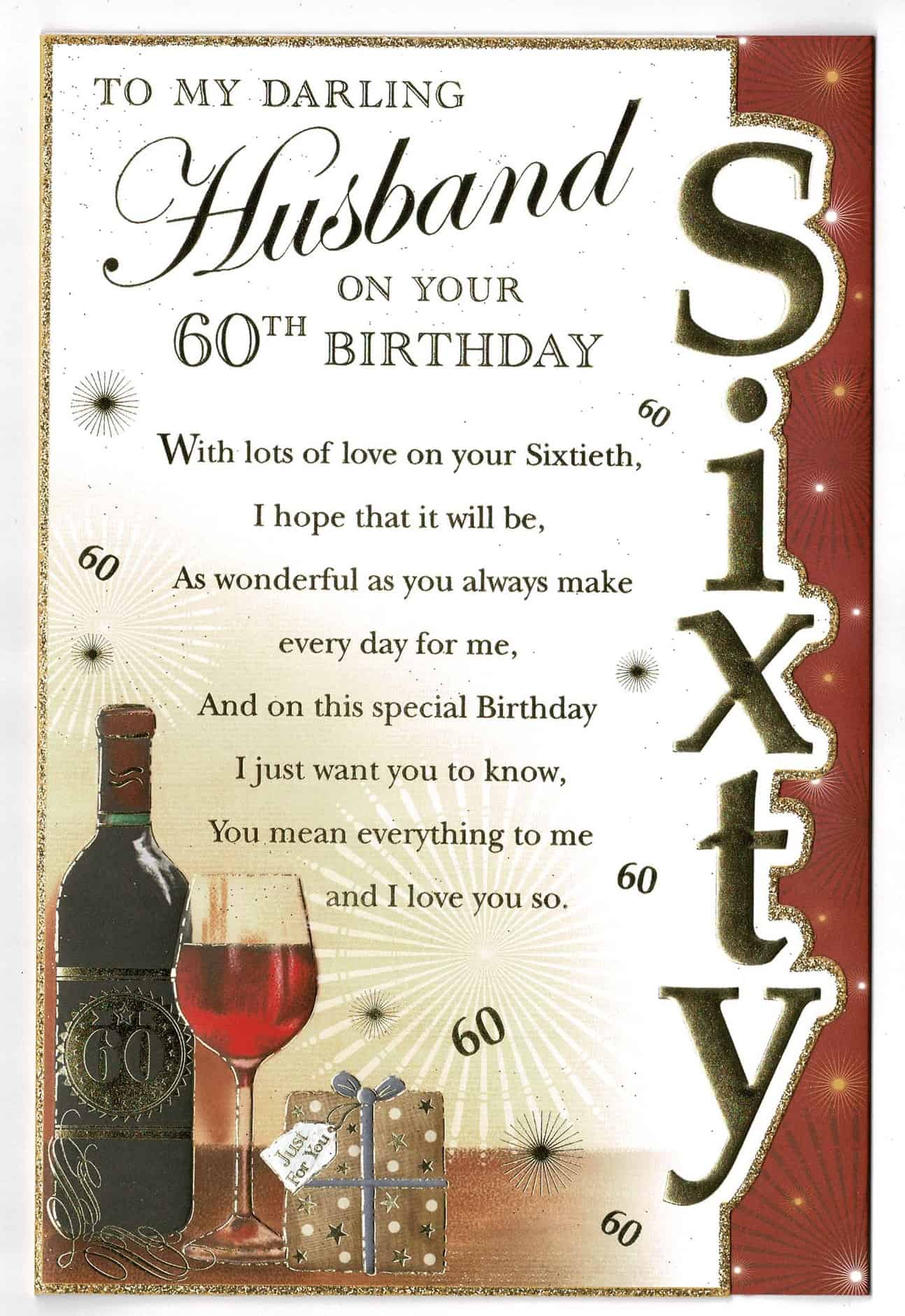 Husband Birthday Card TO my DARLING HUSBAND ON YOUR 60TH BIRTHDAY Tri ...