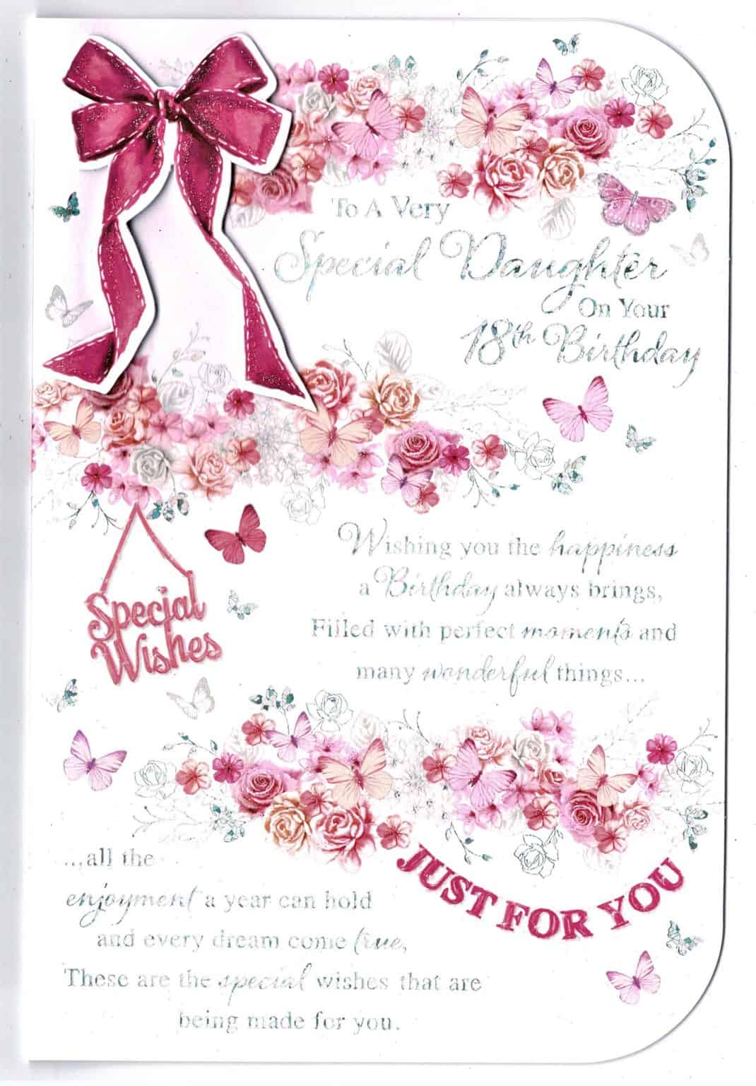 Daughter 18th Birthday Card Embossed With Lovely Sentiment Verse - With