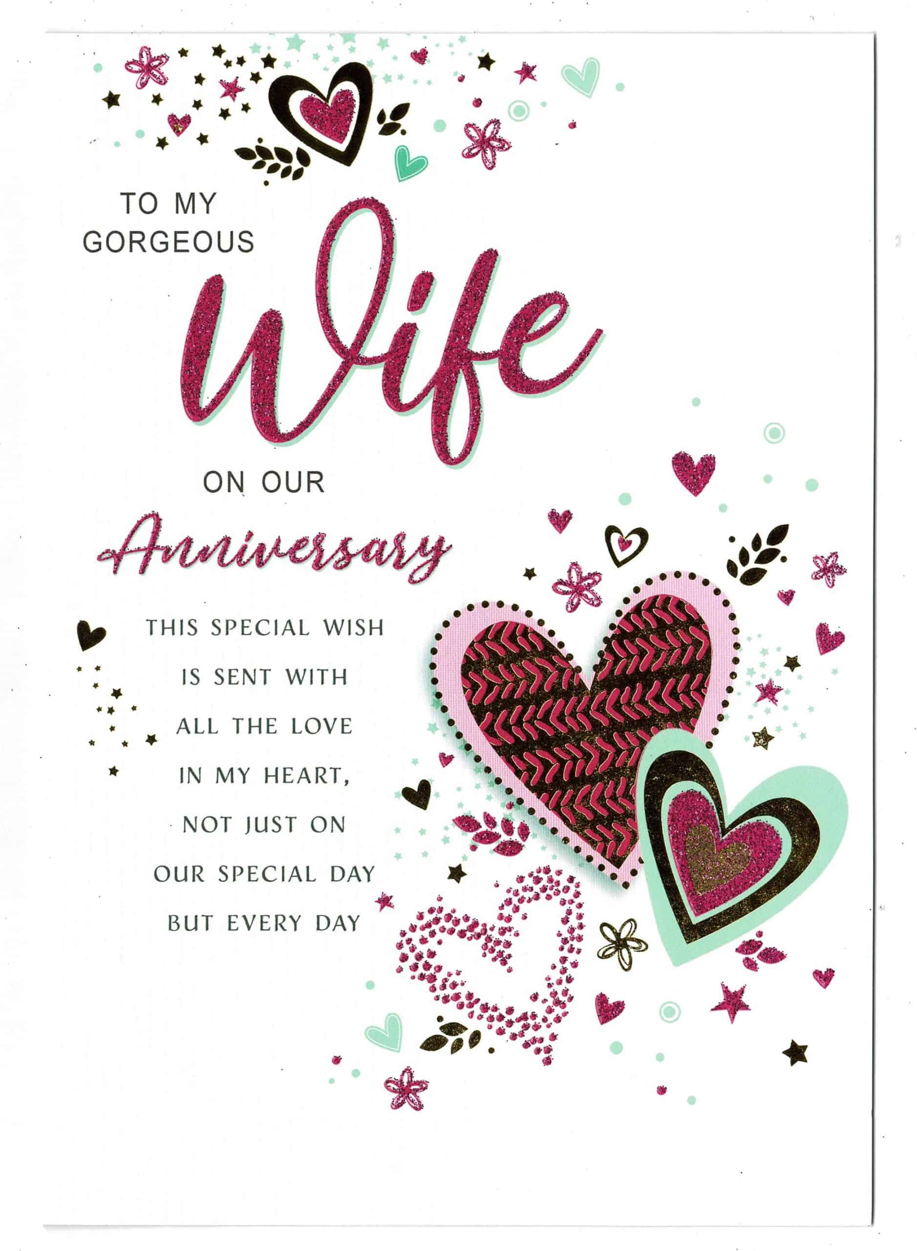 Wife Anniversary Card 'To My Gorgeous Wife On Our Anniversary' - With ...