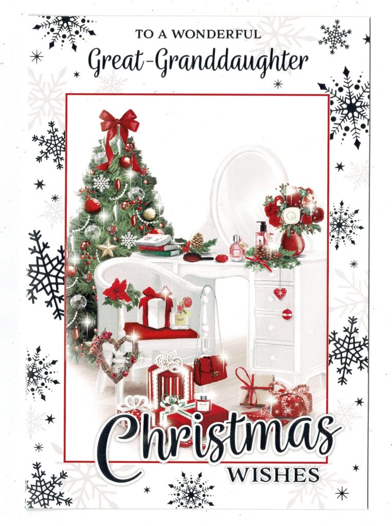 Great Granddaughter Christmas Card 'To A Wonderful Great Granddaughter Christmas Wishes' - With 