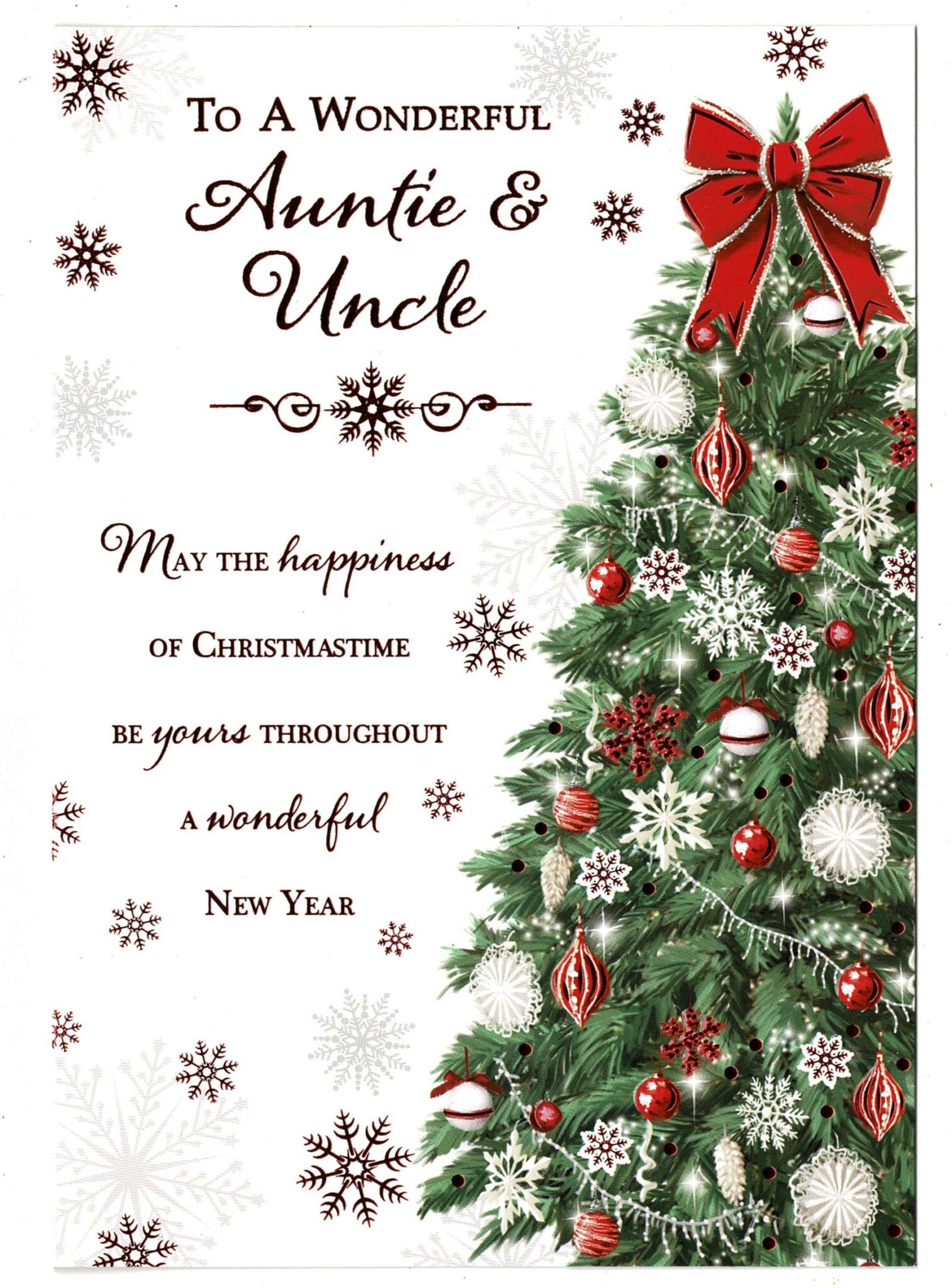 Auntie And Uncle Christmas Card ~ Wonderful Auntie And Uncle ~ Sentiment Verse ~ Christmas Tree 