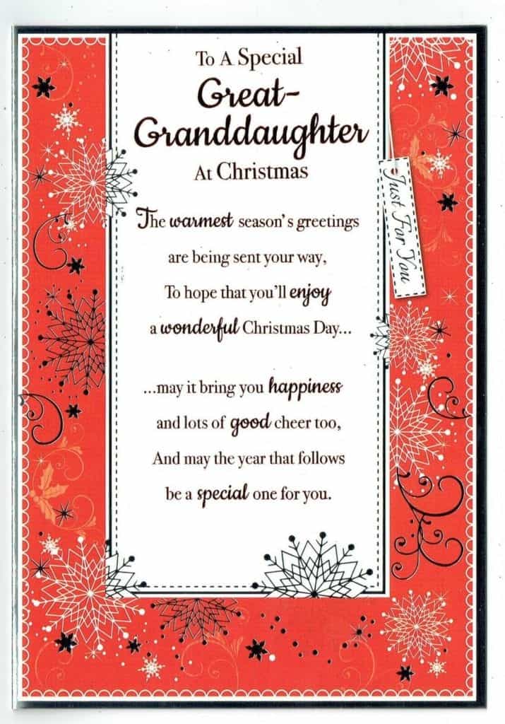 Great Granddaughter Christmas Card With Embossed Sentiment Verse With 