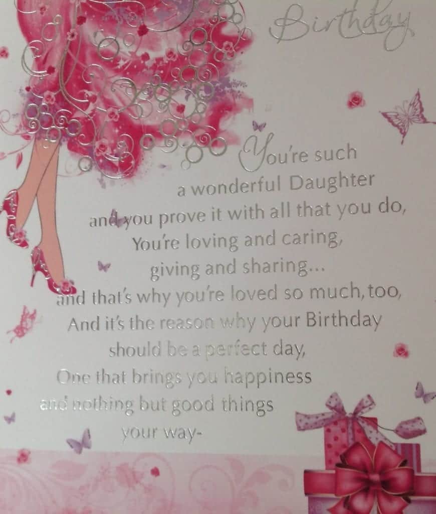 Daughter Birthday Card Embossed With Lovely Sentiment Verse - With Love