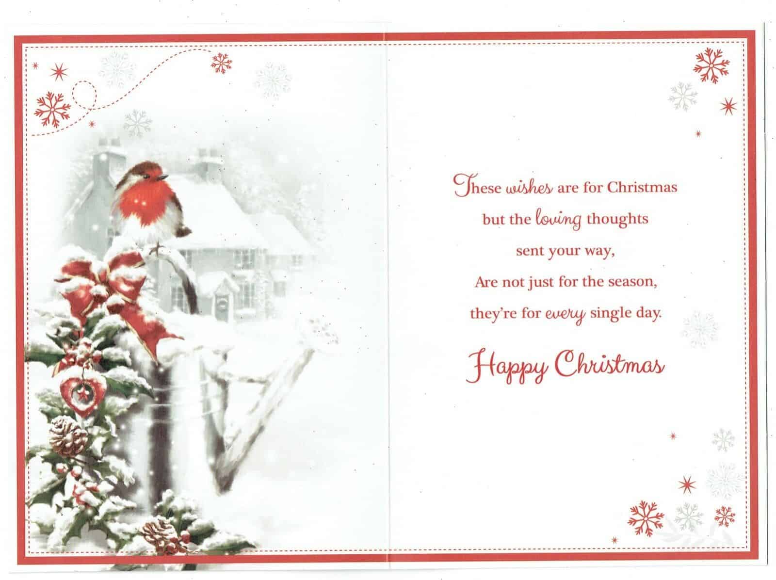 Daughter And Family Christmas Card With Robin And Sentiment Verse