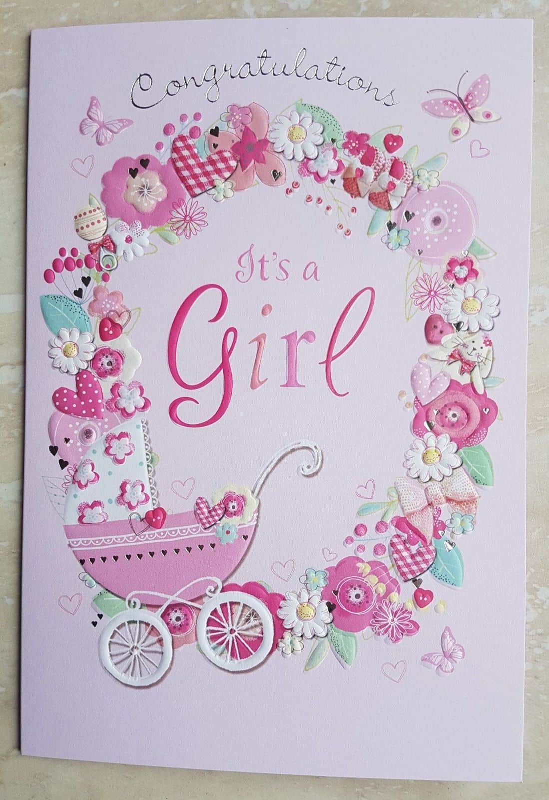 New Baby Girl Card With Embossed ITS A GIRL Design - With Love Gifts ...