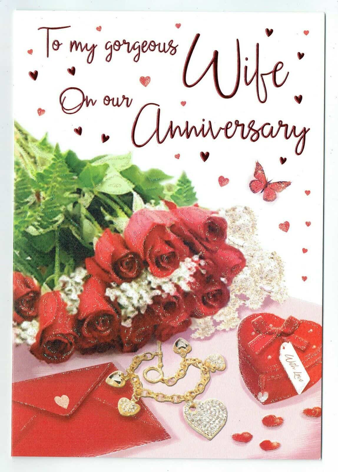 Wife Anniversary Card With Red Roses 'To My Gorgeous Wife