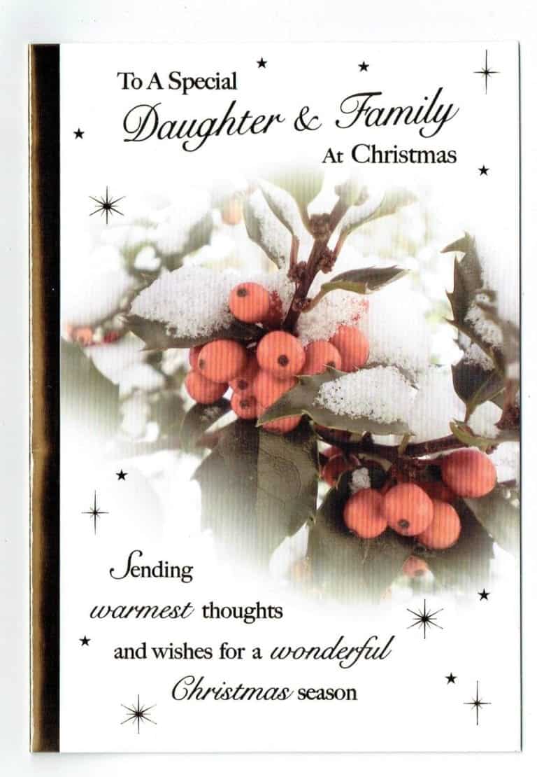 Daughter And Family Christmas Card With Holly, Berries And Sentiment Verse - With Love Gifts & Cards