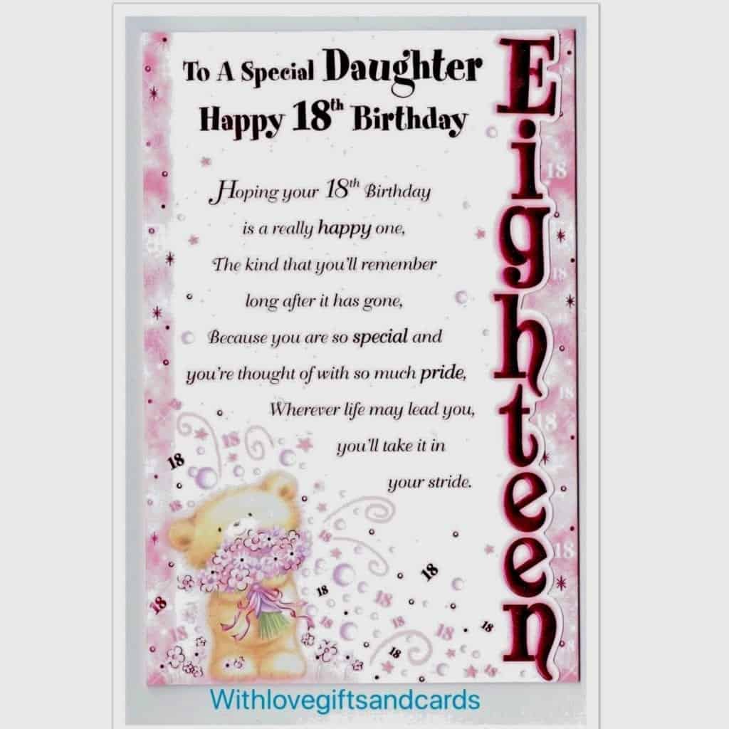 Daughter 18th Birthday Card Embossed With Lovely Sentiment Verse Tri Fold Design With Love 3911