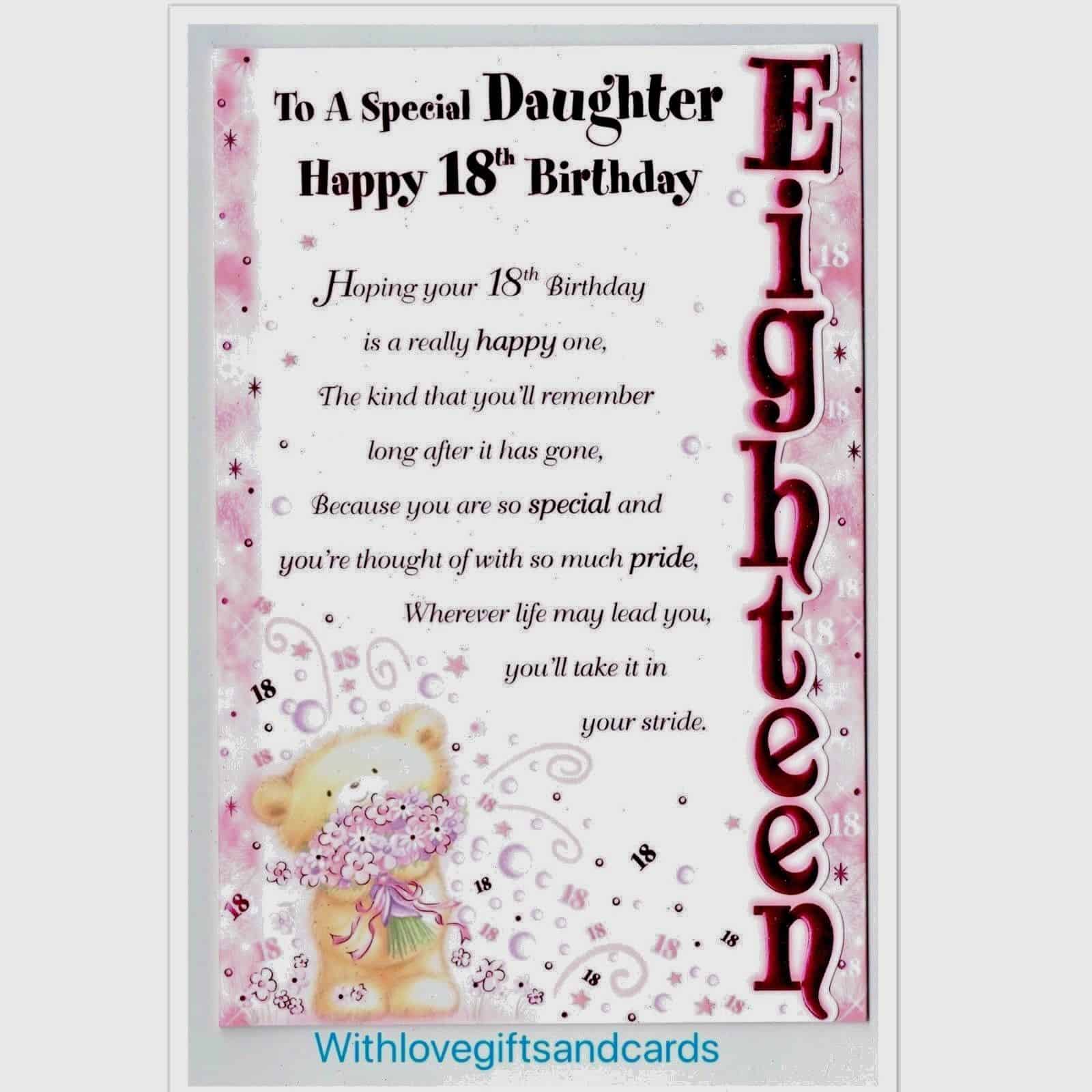 Daughter 18th Birthday Card Embossed With Lovely Sentiment Verse Tri 