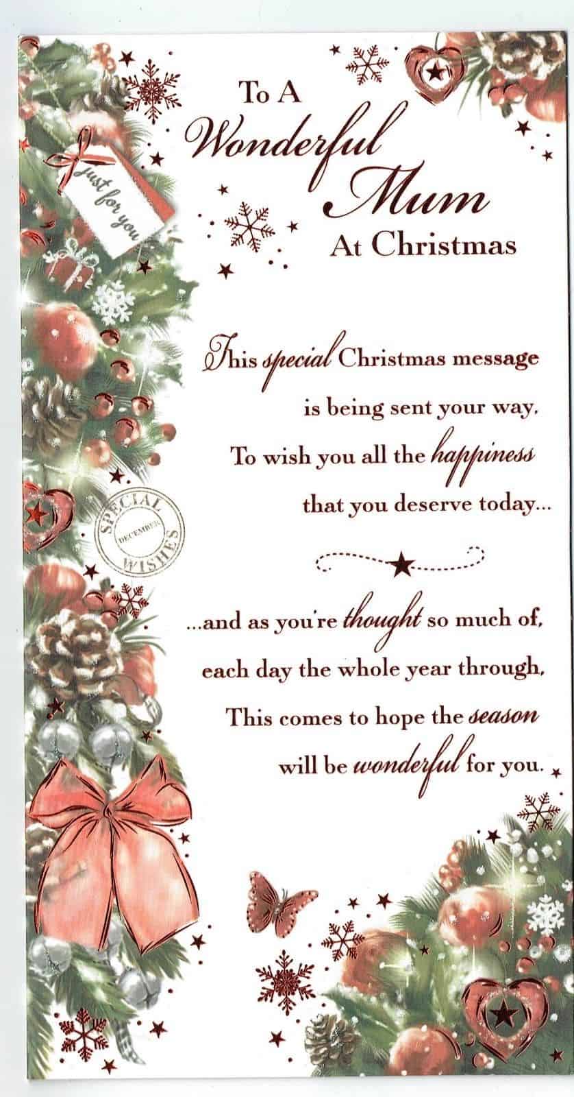 Mum Christmas Card With Sentiment Verse - With Love Gifts &amp; Cards